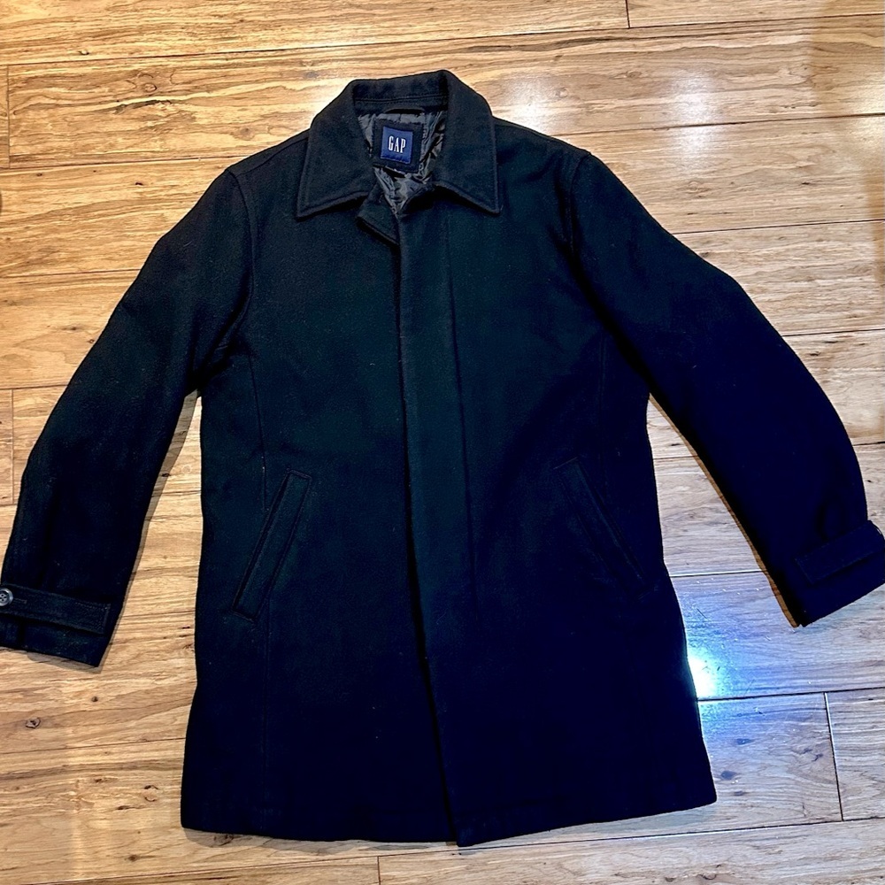 Gap Women’s Wool Blend Hidden Button Black Topcoat Size S